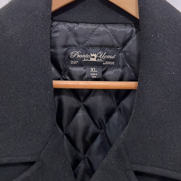 Pronto Uomo Brand Black Wool Pea Coat XL - Picture 2 of 7